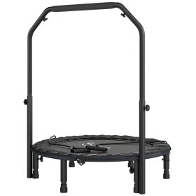 40" Foldable Mini Trampoline, Rebounder Trampoline for Adults with Adjustable Foam Handle, Black