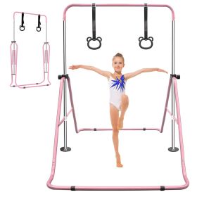 Pink Multi-Functional Adjustable Height Children's Horizontal Gymnastic Bar With Bear Rings