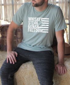 Whiskey Steak Guns & Freedom Tee (Color: Prism Dusty Blue, size: L)