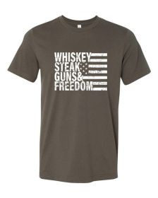 Whiskey Steak Guns & Freedom Tee (Color: Army Green, size: L)