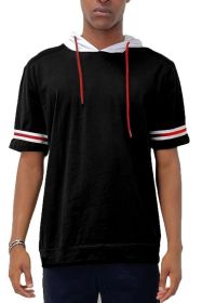 SHORT SLEEVE HOODED SHIRT (Color: Black, size: L)