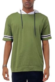 SHORT SLEEVE HOODED SHIRT (Color: olive, size: XL)