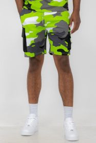 Weiv Mens Full Camo Sweat Shorts (Color: LIME, size: S)