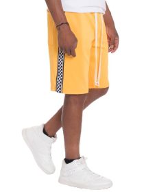 Weiv Mens Checkered Stripe Track Shorts (Color: Yellow, size: L)