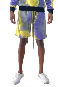 Weiv Mens Tye Dye Sweat Shorts (Color: PURPLE YELLOW, size: XL)