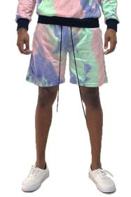 Weiv Mens Tye Dye Sweat Shorts (Color: LIME PURPLE, size: M)